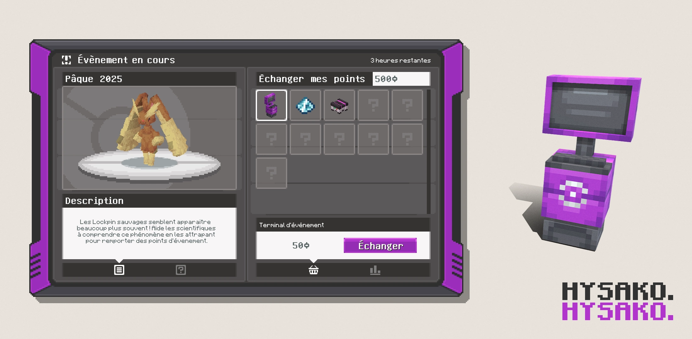 Interface utilisateur et terminal du système d'évènement sur Tropimon