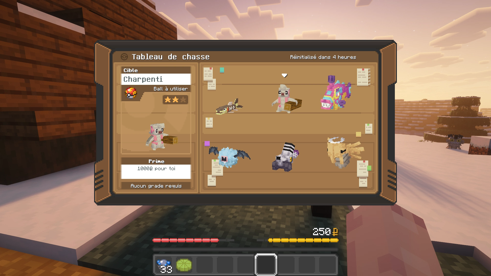 L’interface des chasses avec le décompte hebdomadaire