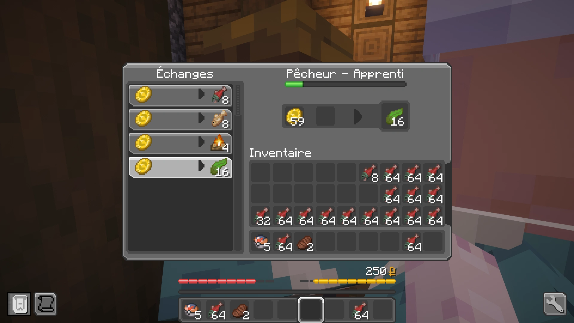 L’interface d’échange d’un villageois, avec la barre de progression visible