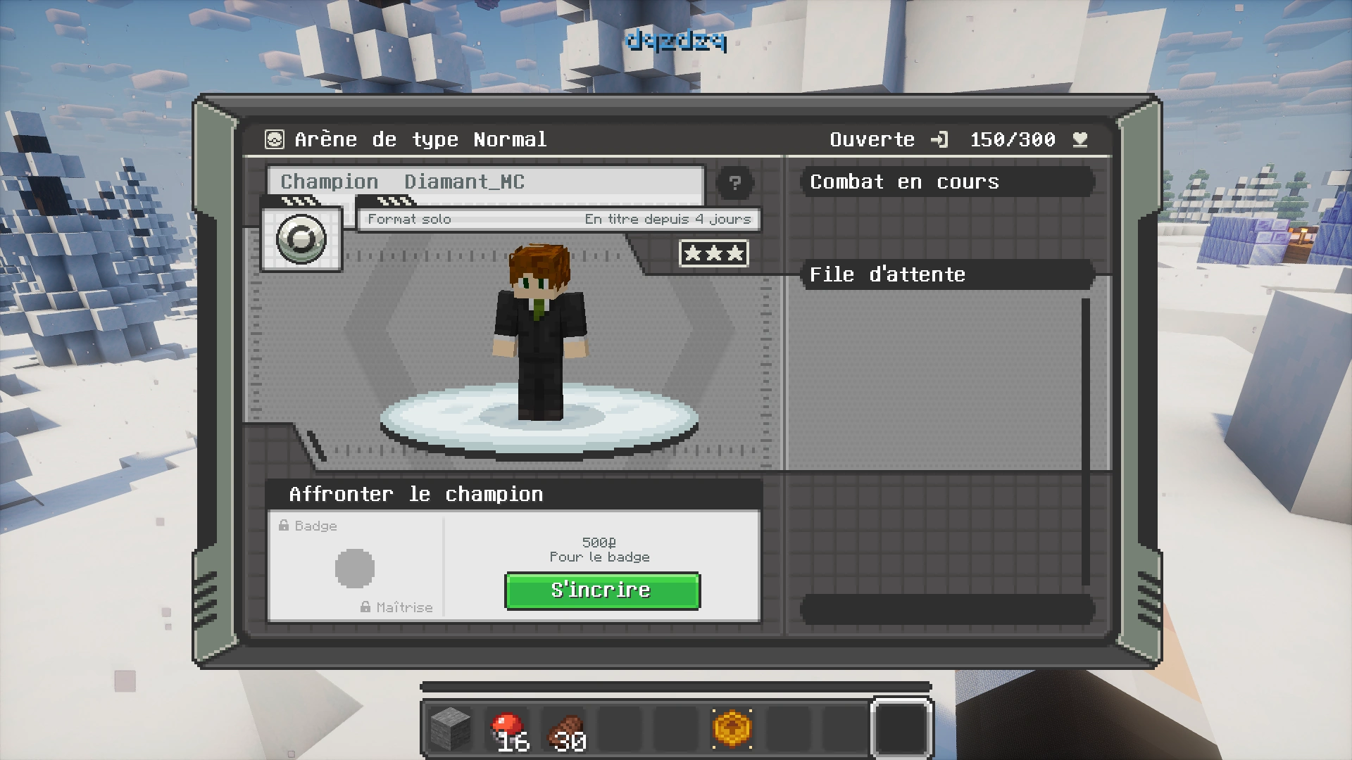 Capture d'écran d'une arène (type normal), du point de vu d'un challenger