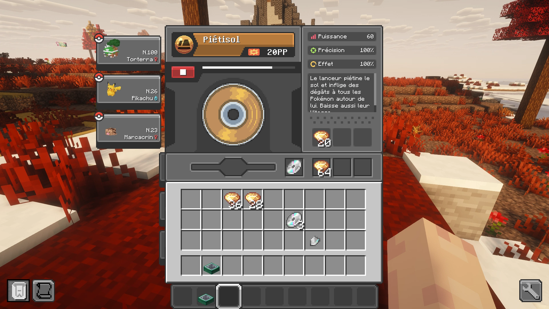 Interface de la TM Machine de Cobblemon 1.8