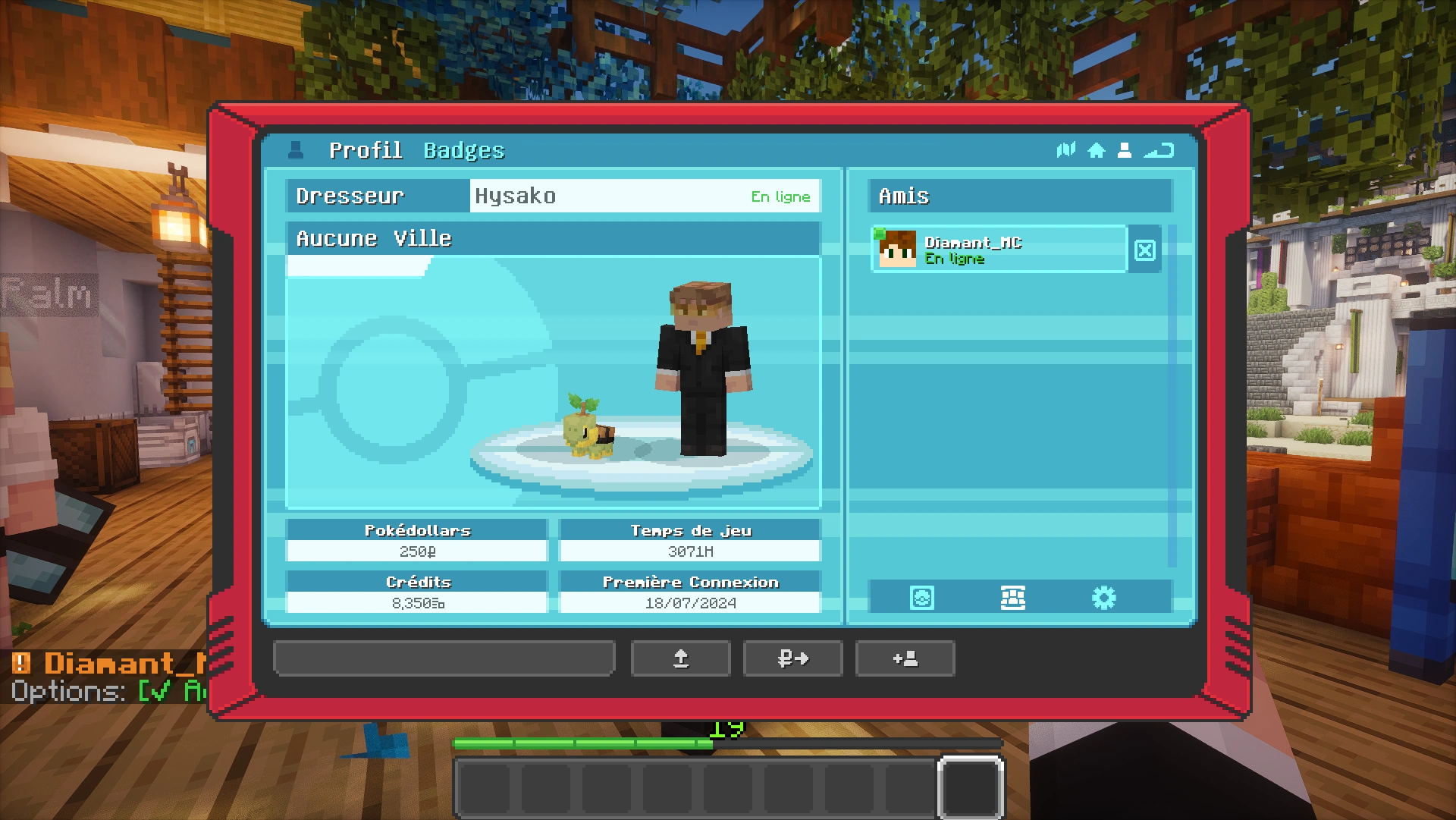 menu profil, liste des amis