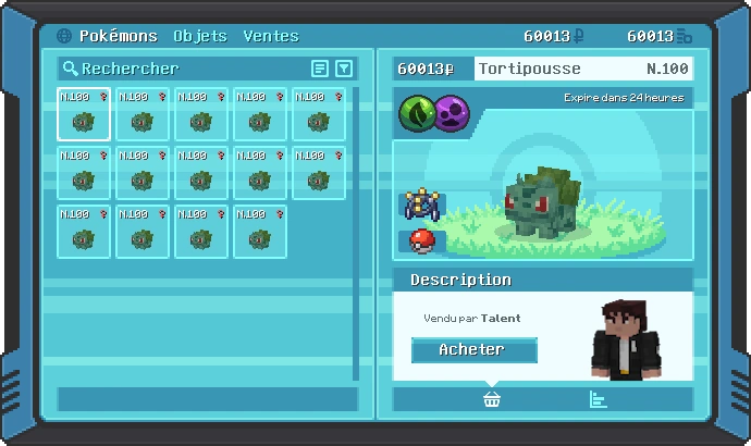 Interface utilisateur du GTS/Hôtel de vente sur Tropimon