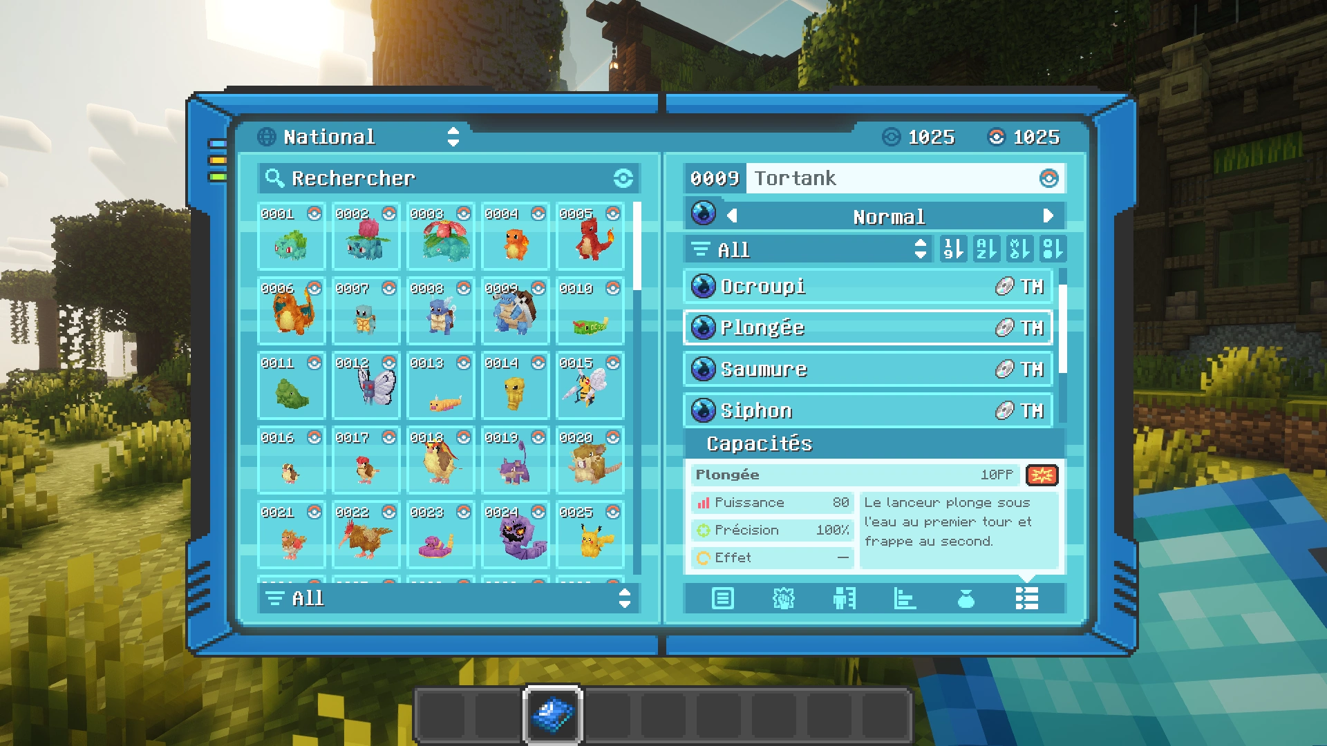 Interface du Pokédex ouvert sur l'onglet des capacités