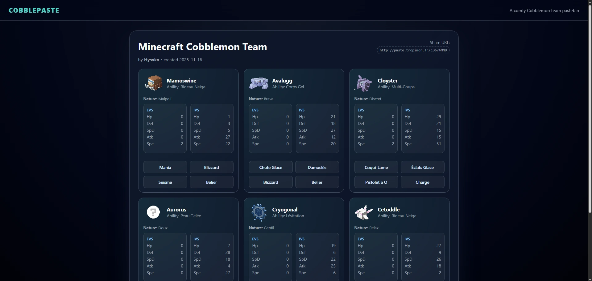Aperçu de l'interface du site Cobblepaste